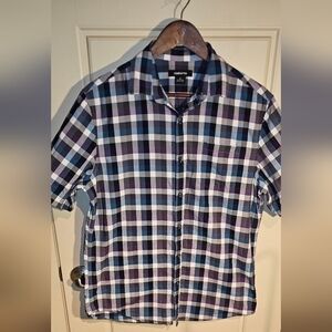 CLAIBORNE- MEN'S SHORT SLEEVED-Casual Button Down Shirt PLAID
